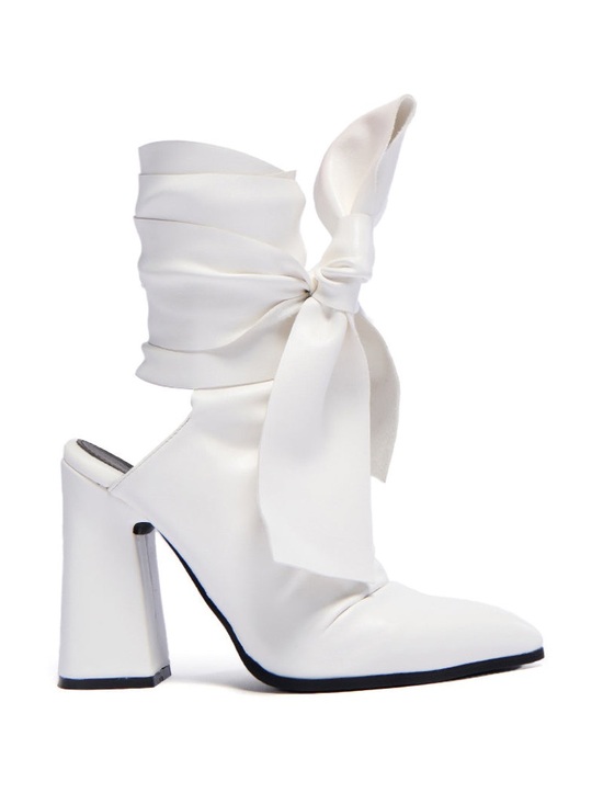 Azalea Wang Shoes - Cream Pointed-Toe Wrap Around Leg Shoes Open Back Shoes